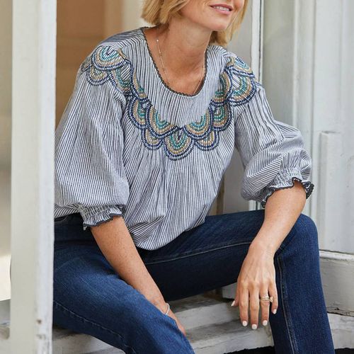 Navy Violette Cord Embroidered Blouse - Wyse - Modalova