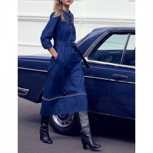 Blue Paige Scallop Denim Dress - Wyse - Modalova