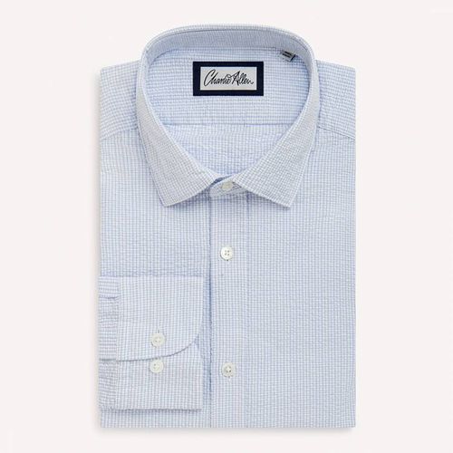 Sky/White Seersucker Regular Fit Cotton Shirt - Charlie Allen - Modalova