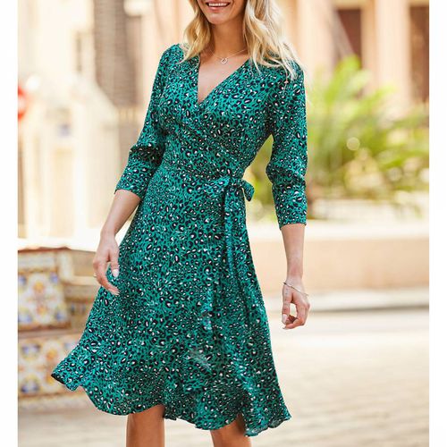 Green Printed Ruffle Hem Wrap Dress - SOSANDAR - Modalova