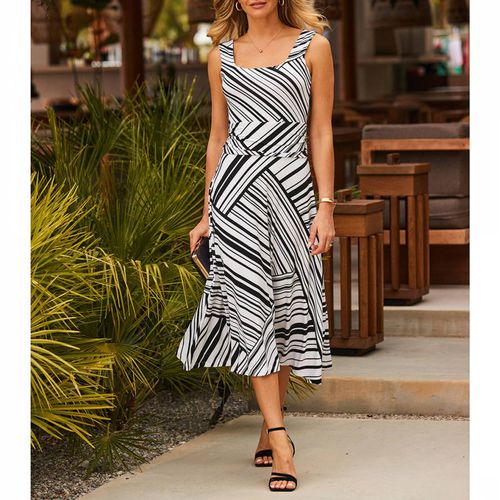 Black/White Stripe Print Fit & Flare Dress - SOSANDAR - Modalova