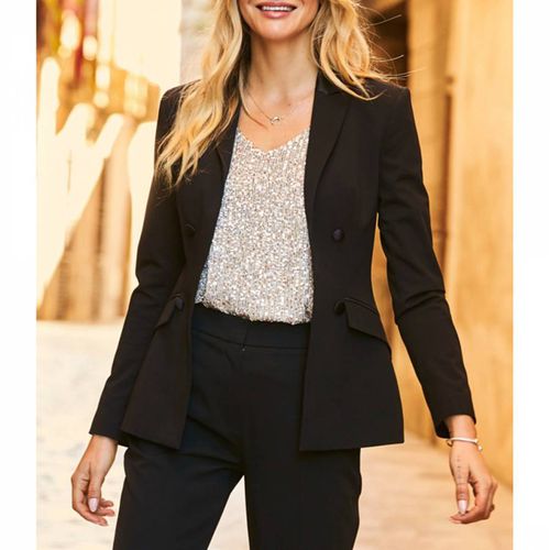 Black Satin Detail Tuxedo Blazer - SOSANDAR - Modalova