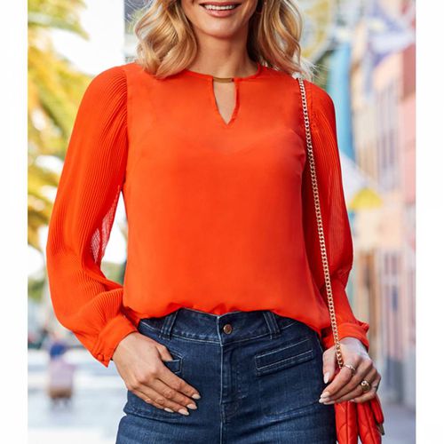 Orange Pleat Sleeve Tunic Top - SOSANDAR - Modalova