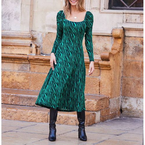 Green Printed Square Neck Midi Dress - SOSANDAR - Modalova