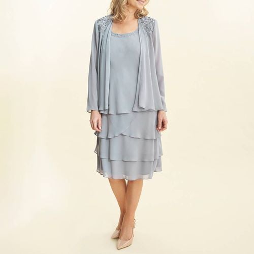 Pale Blue Lace Shoulder Bead Tier Jacket Dress - Gina Bacconi - Modalova