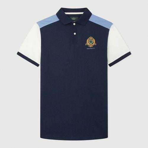 Pale Blue Contrast Design Cotton Polo Shirt - Hackett London - Modalova