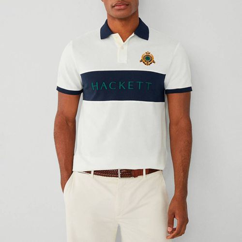 White/Navy Stripe Cotton Polo Shirt - Hackett London - Modalova
