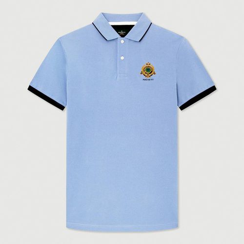 Pale Blue Shield Cotton Polo Shirt - Hackett London - Modalova