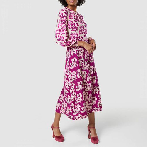 Purple Printed Gathered Neck Midi Dress - Closet - Modalova