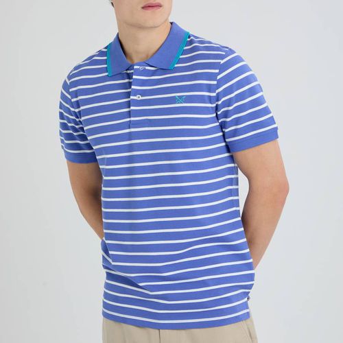 Blue Striped Tipped Cotton Polo - Crew Clothing - Modalova