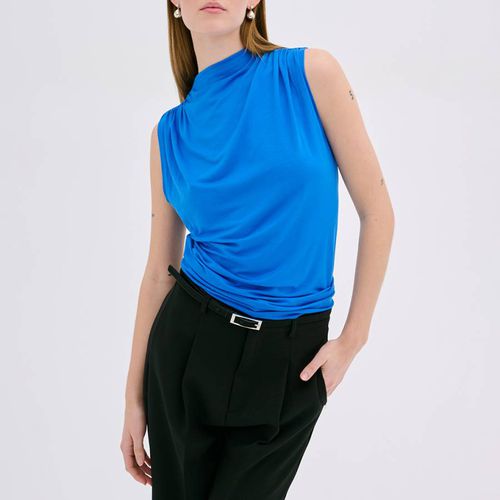 Blue High Neck Ruched Top - My Essential Wardrobe - Modalova