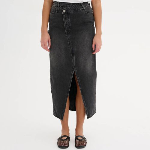 Washed Black Wrap Denim Skirt - My Essential Wardrobe - Modalova