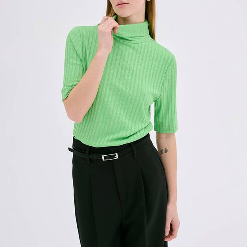 Green Ribbed Roll Neck Top - My Essential Wardrobe - Modalova