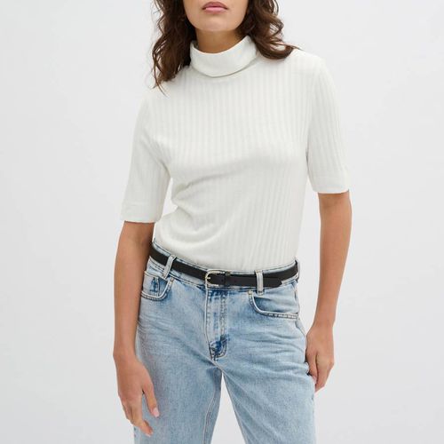 White Ribbed Roll Neck Top - My Essential Wardrobe - Modalova