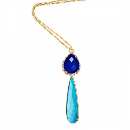 K Turquoise & Sapphire Tear Drop Necklace - Liv Oliver - Modalova