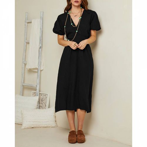 Black V-neck Linen Dress - LE MONDE DU LIN - Modalova