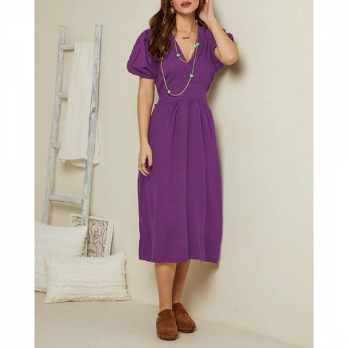 Purple V-neck Linen Dress - LE MONDE DU LIN - Modalova