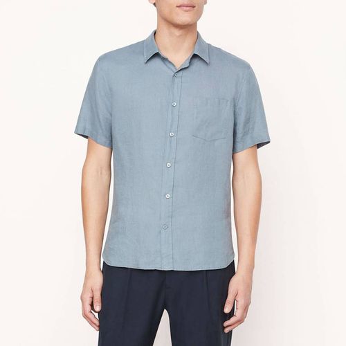 Blue Short Sleeve Linen Shirt - Vince - Modalova