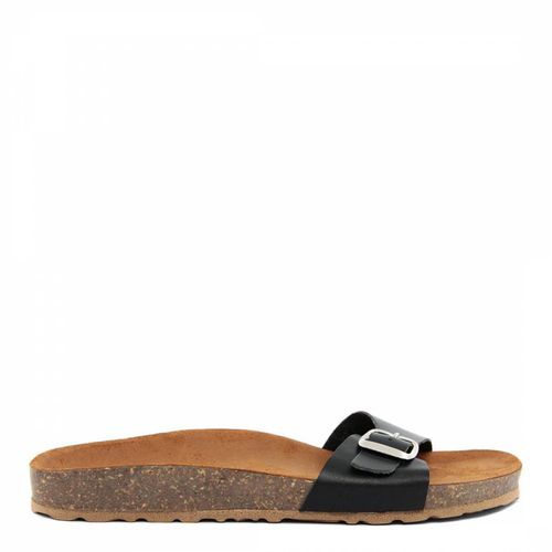Black Leather Slip On Flat Sandals - Bluetag - Modalova