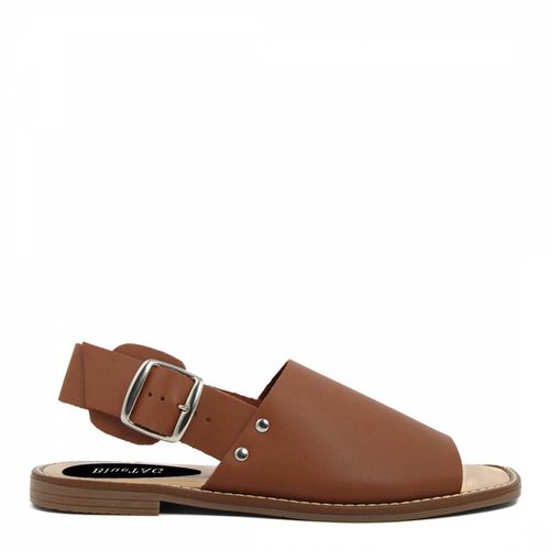 Brown Leather Back Strap Flat Sandals - Bluetag - Modalova