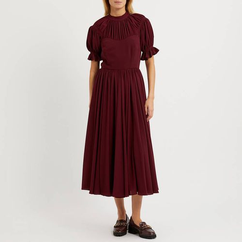 Burgundy Short Sleeved Gathered Midi Dress - Size UK 10 - Pre-Loved Emilia Wickstead - Modalova