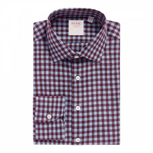 Burgundy Herringbone Check Tailored Fit Cotton Shirt - Thomas Pink - Modalova