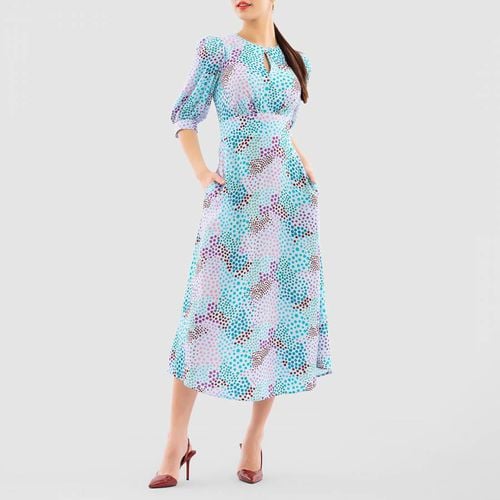 Pale Print Short Puff Sleeve Midi Dress - Closet - Modalova