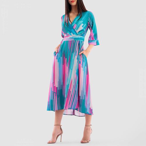 Blue/Pink High-Low Wrap Print Dress - Closet - Modalova