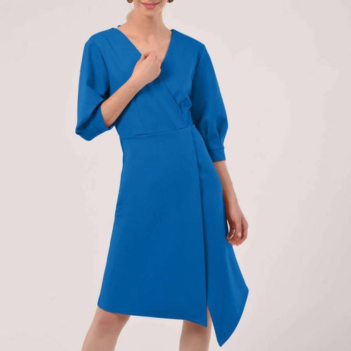 Blue Pleated Sleeve Wrap Dress - Closet - Modalova