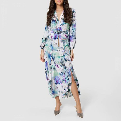 Blue Floral Print Full Skirt Wrap Dress - Closet - Modalova