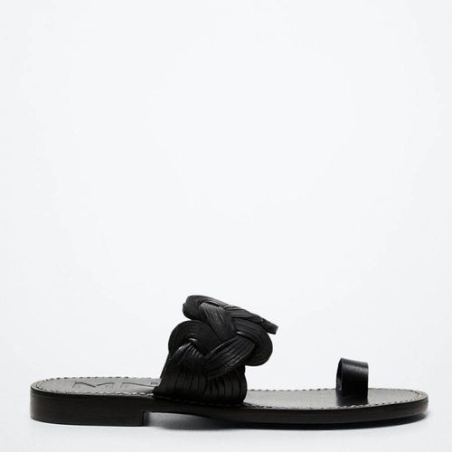 Black Leather Braided Sandals - Mango - Modalova