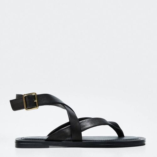 Black Leather Strap Sandals - Mango - Modalova