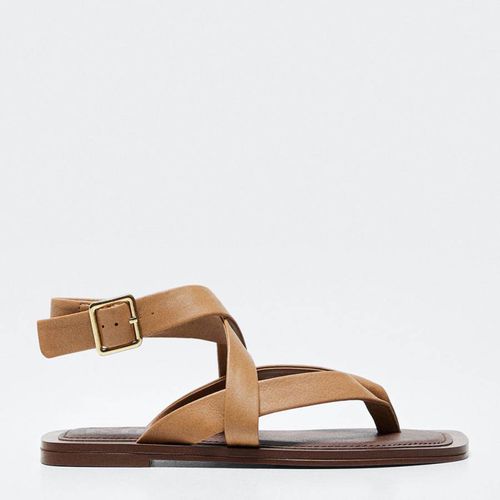 Brown Leather Strap Sandals - Mango - Modalova