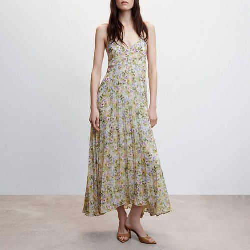 Off White Pleated Floral Dress - Mango - Modalova