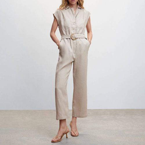 Grey Belt Linen Jumpsuit - Mango - Modalova