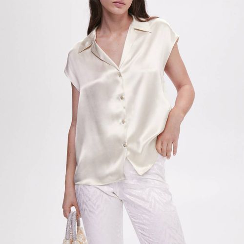 Beige Silk Sleeveless Shirt - Mango - Modalova
