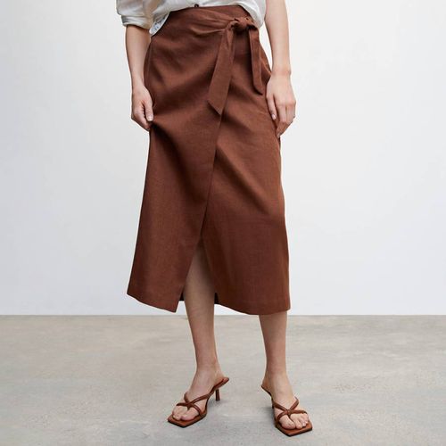 Chocolate Linen Wrap Skirt - Mango - Modalova