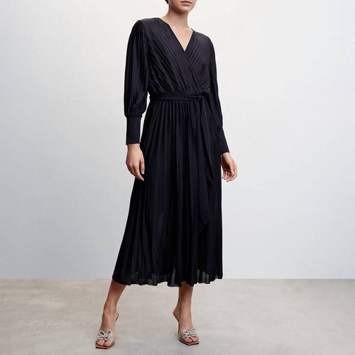 Black Pleated Wrap Dress - Mango - Modalova