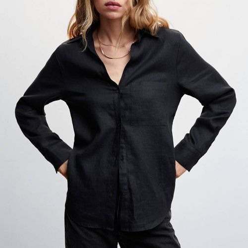 Black Pocket Linen Shirt - Mango - Modalova