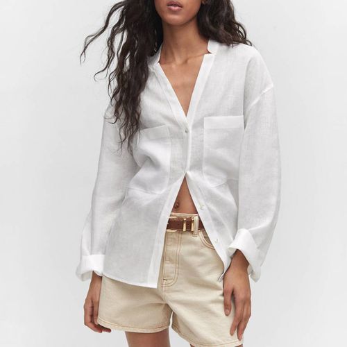 Off White Pocket Linen Shirt - Mango - Modalova