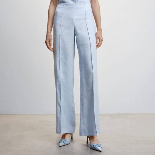 Sky Blue Linen Wideleg Trousers - Mango - Modalova