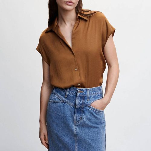 Brown Short-Sleeved Satin Shirt - Mango - Modalova