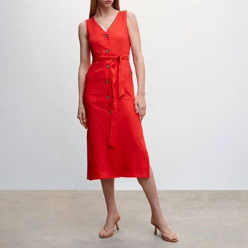Red Linen Shirty Dress - Mango - Modalova