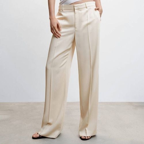 Beige Wide Leg Pleated Trousers - Mango - Modalova