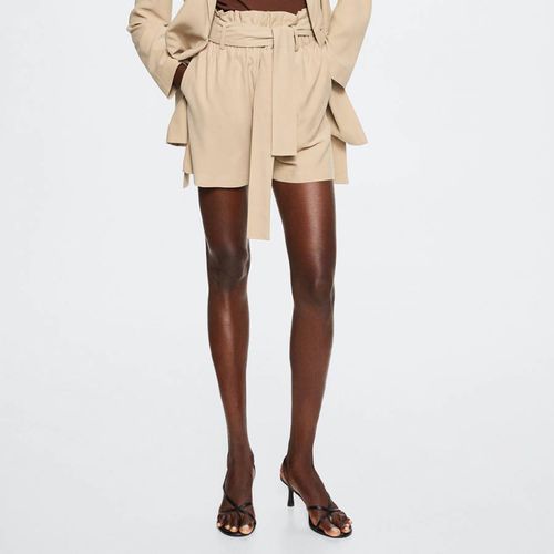 Beige Bow Flowy Shorts - Mango - Modalova