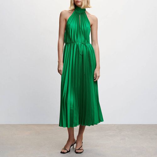 Green Pleated Halter Neck Dress - Mango - Modalova
