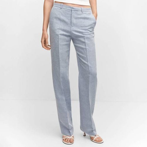 Sky Blue Linen Blend Trousers - Mango - Modalova