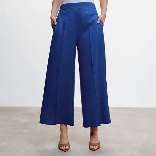 Blue Linen Culotte Trousers - Mango - Modalova