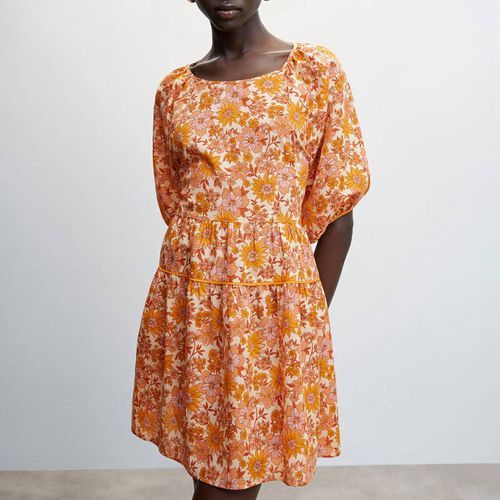 Orange Floral Printed Cotton Dress - Mango - Modalova