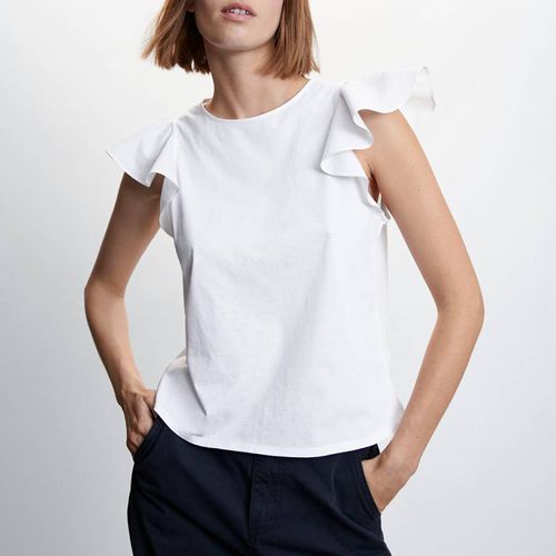 White Ruffled Sleeve Cotton T-Shirt - Mango - Modalova